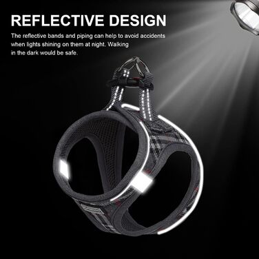 Нашийник для собак маленьких порід з повідком, анти-тягнучий, світловідбиваючий, дихаючий, нагрудник для цуценят (S, обхват грудей: 29-33см) (Сірий в клітинку, XL (обхват грудей: 46-53см, вага: 8-10.5кг))