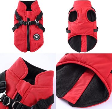 Тепла куртка для собак, жилет, повід, зимова куртка 2-в-1, без тяги, жилет для собак, повід, комплект, куртка для цуценят, маленьких та середніх собак, червона, розмір M