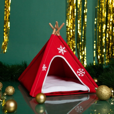 Святковий будиночок для котів та собак, XL 55x55 см, червоний