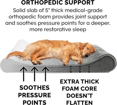 Ортопедичне ліжко для собак Furhaven, великі породи, до 34 кг, знімний водонепроникний чохол, Minky Plüsch & Samt, сірий колір, розмір Jumbo/XL (114 x 76 x 15 см)