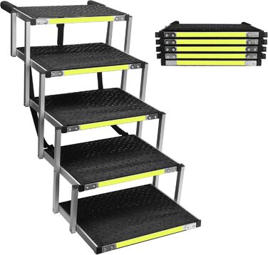 Сходинка для собак Robuster з 6 сходинками, покриття 1680D PVC, антиковзка, легка та портативна – ідеально для авто, SUV, вантажівки – Чорний (106 x 80 x 43 см), алюмінієва конструкція