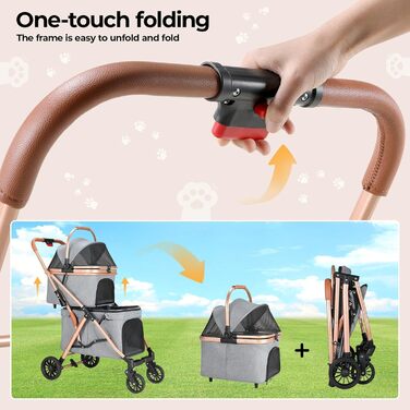 MAMIZO Подвійний візок для собак, переноска для тварин до 15 кг, складний двоярусний візок для собак, котячий візок на 2 яруси з 4 зносостійкими колесами PU, переносна сумка для собак (Сірий)