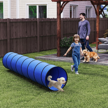 Тунель для собак Agility (300 x 50 см) з 4 анкерами для кріплення та сумкою для перенесення, ігровий тунель для малих та середніх порід, синій