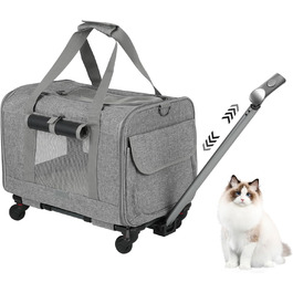 Транспортна переноска для котів та собак на колесах, сіра, 2-в-1, для подорожей та перельотів