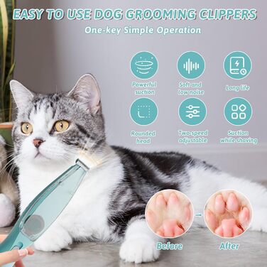 Професійний триммер для собак з пилососом та LED-підсвічуванням, для грумінгу лап, вух, обличчя. Підходить для собак та котів (Блакитний)