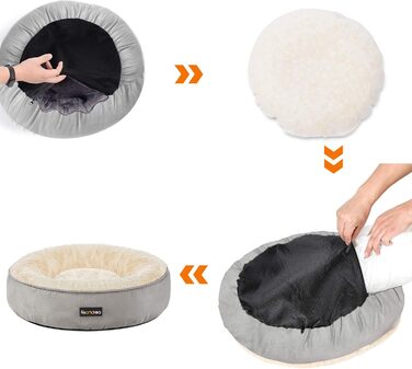 Кругла лежанка для собак та котів Feandrea, діаметр 60 см, світло-сіра, 60x60x18 см