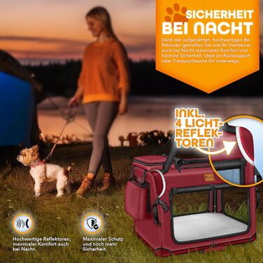 Трейвел-бокс для собак та котів TRESKO® S 50x34x34cm | Розкладний, з підкладкою, лопаткою та світловідбивачами | Для маленьких та великих собак | Червоний