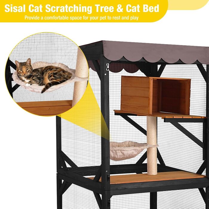 Кітче (Catio) для котів X-ZONE: вулиця, будинок, ліжко, дряпка, 80x80x182.5 см (сірий)