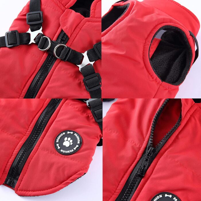 Тепла куртка для собак, жилет, повід, зимова куртка 2-в-1, без тяги, жилет для собак, повід, комплект, куртка для цуценят, маленьких та середніх собак, червона, розмір M
