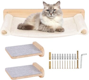 Крісло-гамак для котів на стіну, гамак для котів, міцний гамак для котів на стіну до 35 кг, кліматична стіна для котів, ліжко для котів для сну та відпочинку - 61 * 40 * 15 см – білий