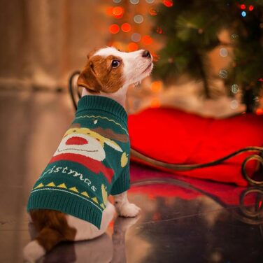 Пуловер для собак Kuoser на Новий Рік, теплий в'язаний пуловер для цуценят, м'який зимовий одяг для собак, святковий пуловер з оленем для маленьких та середніх собак, зелений L, зелений