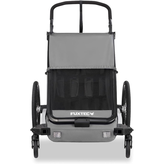 Фуктек Причіп для велосипеда Sportfux на 2 місця, сірий, з сумкою, відбивачами, ручкою-штовхачем, захистом від дощу та сонця, складний