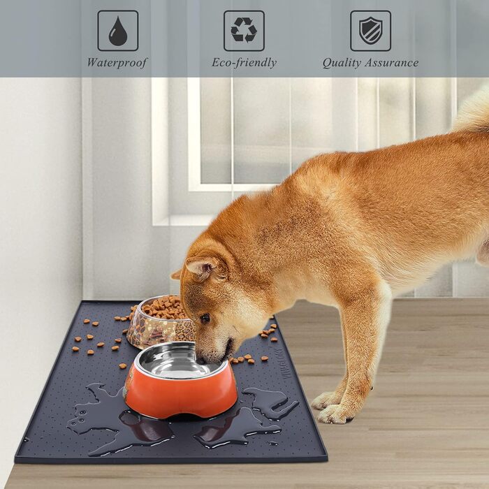 Підкладка під миску для собак та котів VIVAGLORY Grippymat, силіконова, чорна, 60x40 см