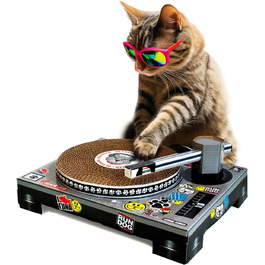 SUCK UK Картонний програвач для котів | Іграшка для котів | Програвач & DJ мікшер | Дряпалка | Дряпальний мат | Котові іграшки | Коти | Кошенята