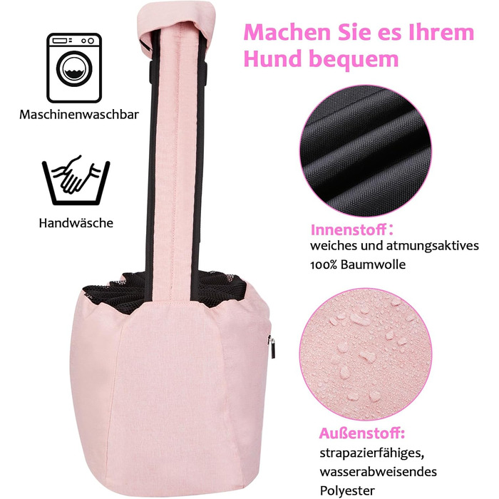 Сумка-переноска для собак Ownpets до 11 кг з підкладкою на плече та передньою кишенею, рожева