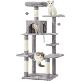 Кігтеточка для котів MSmask велика, багатоповерхова з платформами, гамаком та сизалевими стовпчиками (світло-сіра)