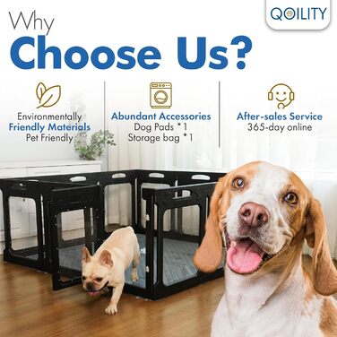 Клітка для собак Qoility, прозора, з дверцятами, 61 см, 12 панелей, чорна