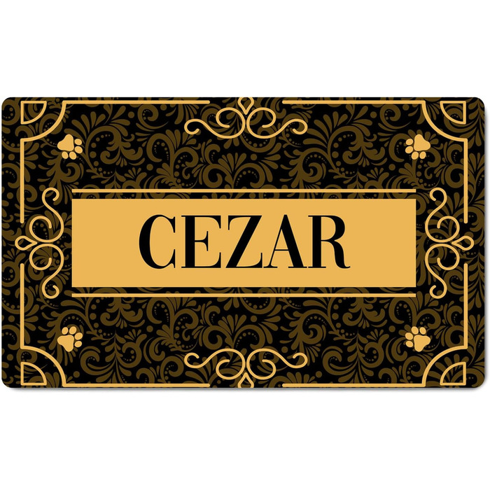 Персоналізована підкладка під миску з іменем Ferocity | Килимок для собак та котів | 45 x 75 см | Гумовий, 4 мм | З мотивом домашнього улюбленця, Vintage [140]