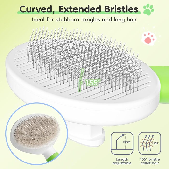 Щітка для котів та собак з самоочищенням, милий ручка-кіготь, видаляє шерсть, підходить для короткого та довгого волосся, зелена, універсальний розмір