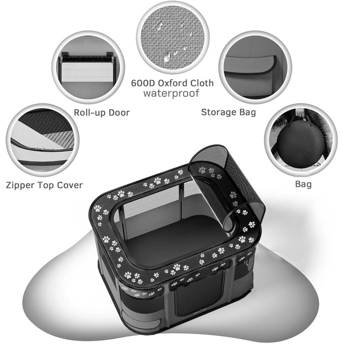 Портативне собаче будиночок/загороди для тварин 90x70x60 см. Складаний вольєр для домашніх тварин, прямокутний, кімната для відпочинку, будиночок для котів/цуценят, чорний