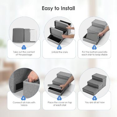 Сходинки для собак маленьких порід, 3 сходинки, складана, для котів та собак, з ящиками для зберігання, підійде для дивану та ліжка