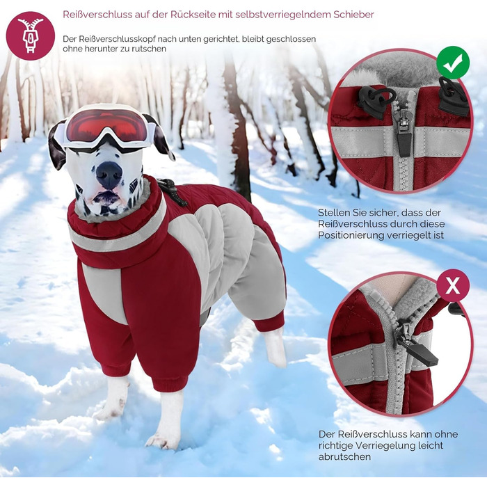 Зимовий комбінезон для собак AOFITEE - теплий водонепроникний костюм для великих собак з отвором для шлейки, для Лабрадора, Голден Ретрівера XL, бордовий