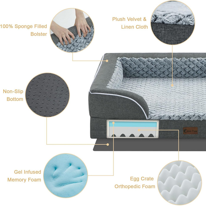 Ортопедичне собаче ліжко XXL, водовідштовхувальне, з memory foam, для великих собак, 134 x 107 см, неслизьке дно, зручна лежанка з пінополіуретану, темно-зелене (45 x 35 см, сіре)