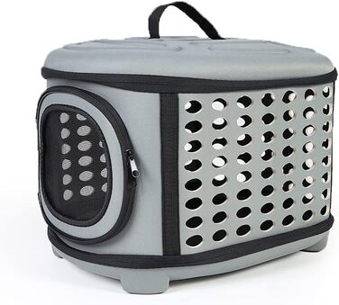 Складана переноска для котів та маленьких собак сірого кольору з м'якою підстилкою