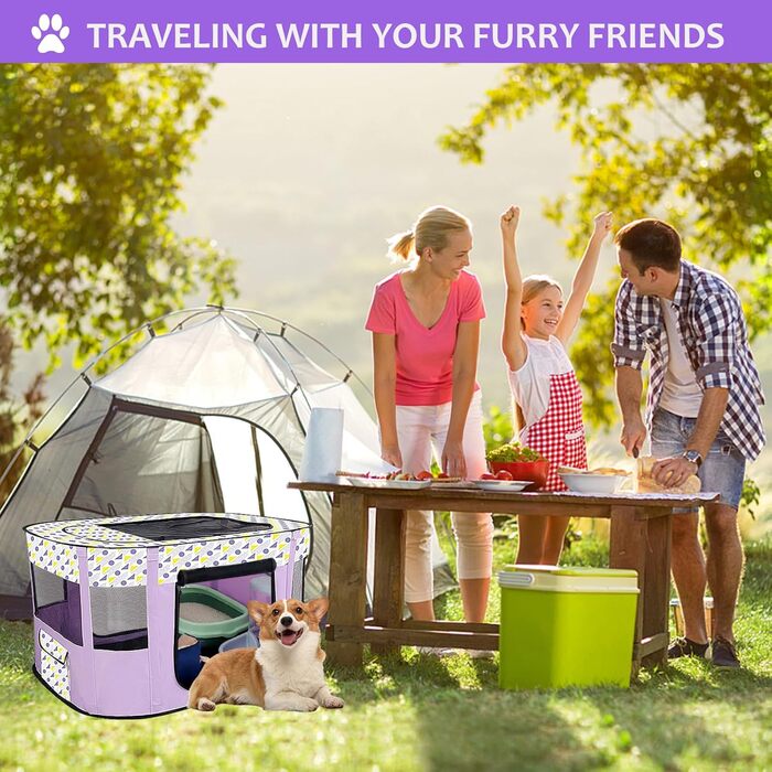 Складаний вольєр для цуценят та тварин, портативний вольєр для кошенят, цуценят, кроликів, L (Сірий) (Фіолетовий, 80*60*55 см)