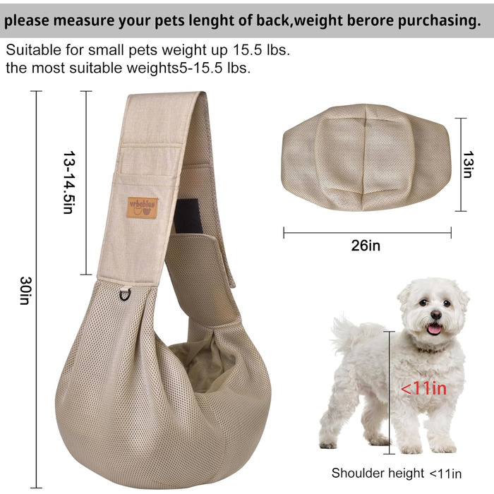Сумка-переноска для собак з дихаючої сітки, регульований ремінь, сумка з кишенею, переноска для собак для подорожей на відкритому повітрі (Бежевий-L)