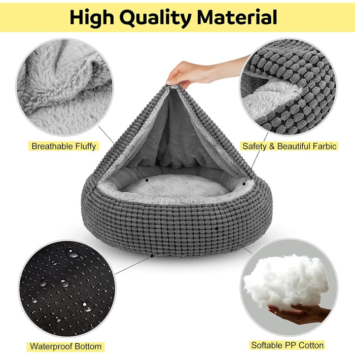 Кругла лежанка для собак та котів Siwa Mary з ортопедичним матрацом та м'якою підстилкою, 66 см, сірий колір