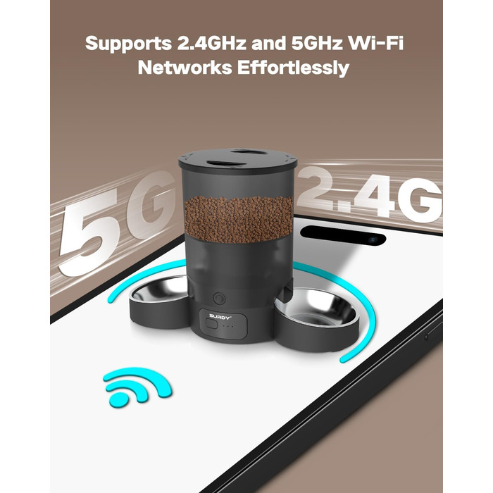 Розумна автоматична годівниця SURDY 3L для котів і собак з Wi-Fi (2.4G/5G), 2 миски, керування через додаток, програмування 1-10 годувань, голосовий виклик