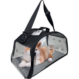 Текстильна переносна сумка для собак EVE | Сумка-переноска для котів EVE | Сумка для собак на плечі | Сумка для котів на плечі | Дислікова сумка для тварин, 47x30x30 см (Чорний)