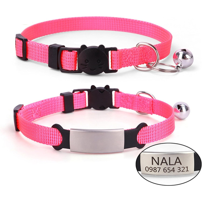 Індивідуальний ошийник для кота з дзвіночком, лазерним гравіюванням, нічним відбиттям, нейлоновий ошийник, милий ошийник з квітковим візерунком, анти-втрата для котів (нейлон)