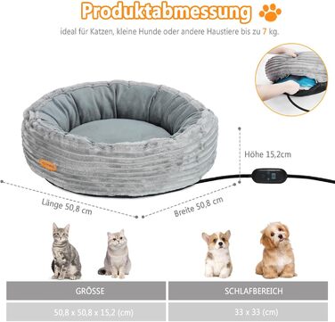 Підігрівальне ліжко для котів GDGZT, 50.8 см, миється, для дому, м'яке з підігріваючим килимком, у вигляді пончика для котів та маленьких собак