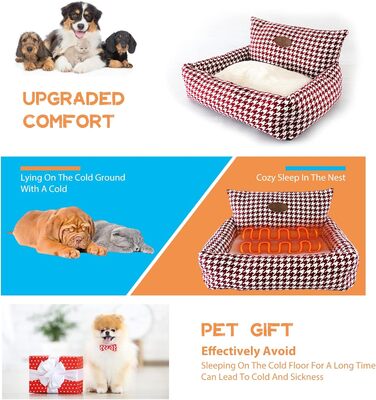 Ортопедичне ліжко для собак PETCUTE, кошик для собак, миється, нековзне, супер м'яке ліжко для домашніх тварин з знімним подушкою, кошик для собак та великих котів та собак, Коричневий (S, Бордовий)