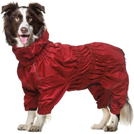 Водонепроникний дощовик для собак на 4 лапи з отвором для шлейки, червоний, XXXL