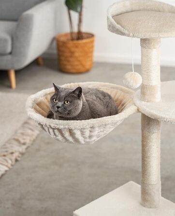 Лежанка для кота з м'якого плюшу для когтеточки, Ø 40 см, глибина 25 см, зручна ліжечка для будь-якого когтеточки з різьбленням M8, міцний металевий каркас для котів будь-якого розміру, (глибина 15 см, Бежевий)