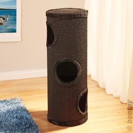 Кігтеточка Бонтой Бадді чорна, 37x100 см, з м'яким лежанкою, 3 хованки