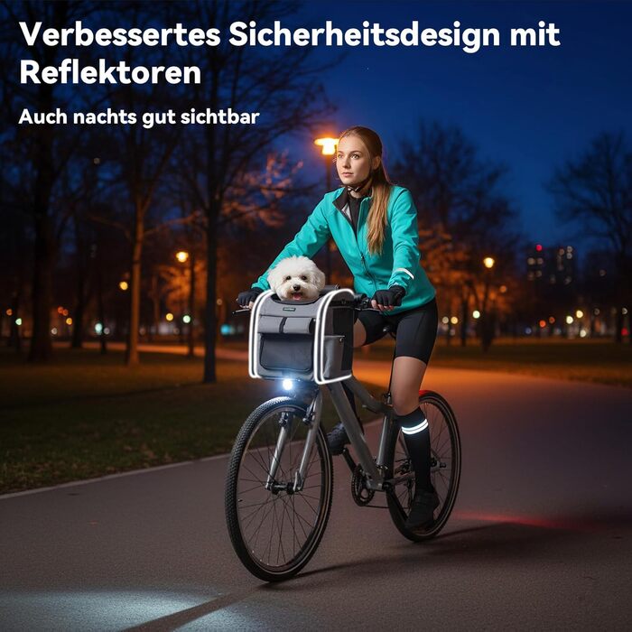 Корзина для собак на велосипед до 10 кг з міцною L-подібною кріпленням Φ80mm, складана, дихаюча, 4-в-1 (рюкзак, сумка через плече, автокрісло), з комфортним подушкою та світловідбиваючими смугами