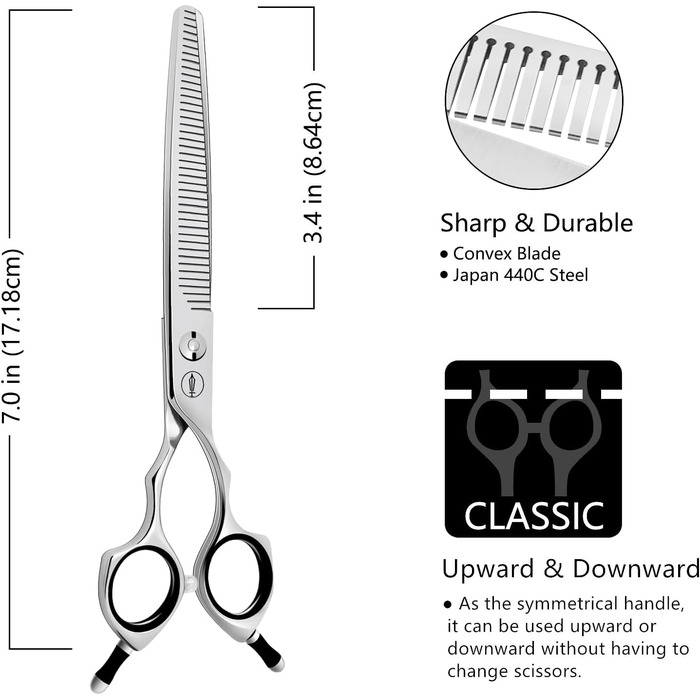 Ножиці для грумінгу собак Hashimoto Gerade Flufferschere, 42 зубці, 50% розрідження, 17.8 см, легкі, для швидкого видалення об'єму та природного вигляду Fluffer 7.0 inch