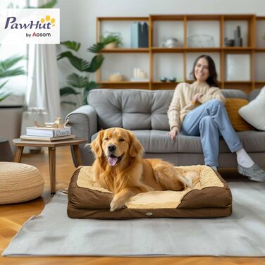 PawHut ліжко для собак, заспокійливе, для маленьких собак, матрац, коричневий, 120 x 80 x 22 см