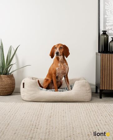 Кругле ліжко для собак та котів Lionto з м'яким зміненим подушечкою, 80x60 см, бежеве, м'яке, глибокий вхід