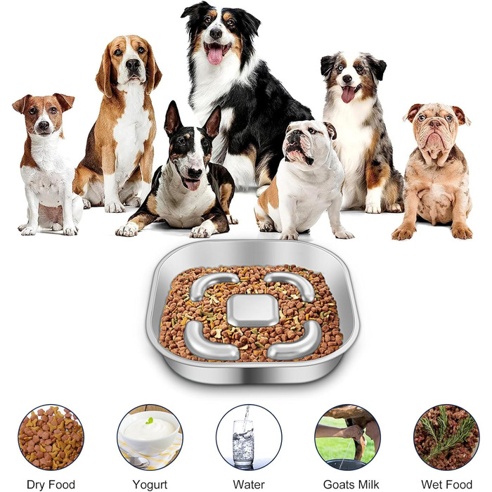 Антишвидковідхарчувальний напувалка для собак, нержавіюча сталь, Slow Feeder, з антиковзним силіконовим килимком, миска для корму для собак великих та малих порід, котів