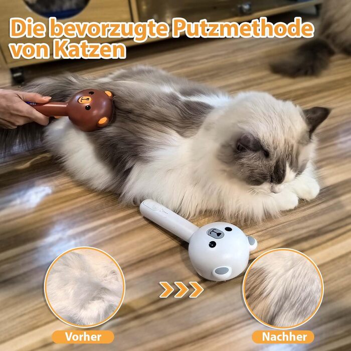 Парфумерна щітка для котів з розпилювачем, 4-в-1: видалення шерсті, масаж, розпилення, самоочищення, водонепроникна IPX7, для котів та собак, білий/коричневий колір