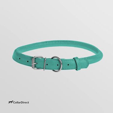 Шкіряний нашийник для собак CollarDirect, круглий, м'який, з роллом, ручної роботи, справжня шкіра, чорний, червоний, фіолетовий, синій (м'ятний), 15-18 см