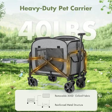 Транспортер для собак на колесах, велика візок для собак та котів до 18 кг (сірий, чорний)