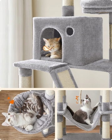 Високий котячий комплекс-драбалка Mozos, сірий, 206 см, 5 рівнів, сизаль