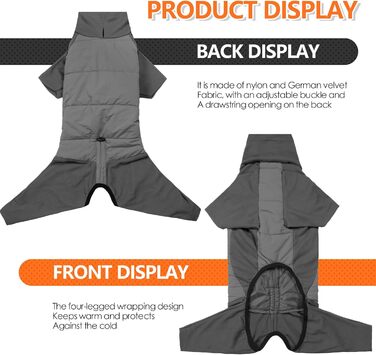 Зимовий теплий одяг для собак: куртка-піжама з коміром-стійкою, флісова підкладка, отвір для повідка, для малих, середніх та великих собак (Сірий, XS)