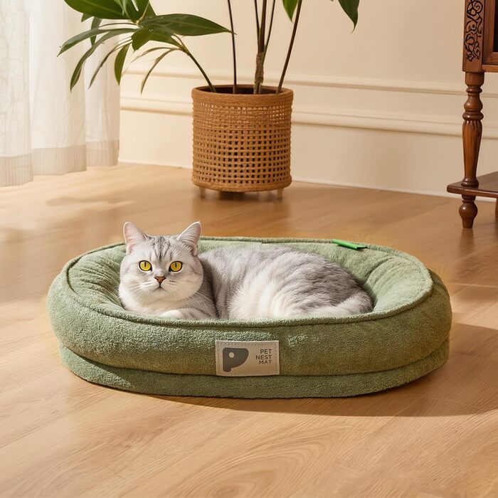 Ортопедичне ліжко для собак та кошенят, м'яке ліжко для котів, миється, знімний чохол, антиковзаюча підкладка, зелене, розмір M (50x45 см)